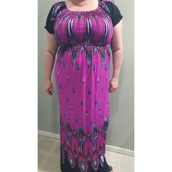 NWT Eye of the Peacock Red Gathered Bust Maxi Dress Stretch Sundress XL #15 - Picture 4 of 5